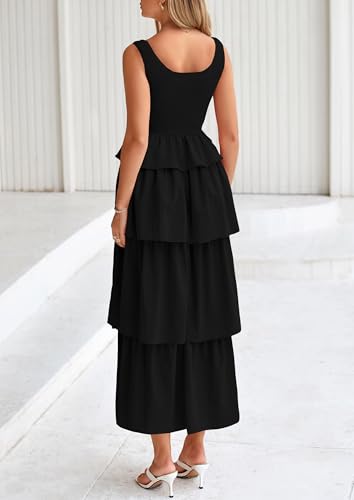 PRETTYGARDEN Womens 2025 Summer Sleeveless Midi Dress Scoop Neck A Line Smocked Ruffle Tiered Layered Beach Vacation Dresses2