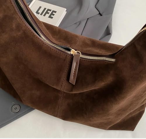 Image of Trendy Suede Crescent Shoulder Bag Women Tote Bag Satchels Crossbody Purse Top-handle Travel College Work Tote Handbag