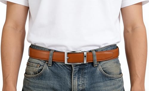 Image of Lingli Men's Belt,Ratchet Dress Belt with Automatic Buckle Brown /Black-Trim to Fit-35mm wide