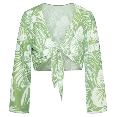 Image of GRACE KARIN Girls Bathing Suit Adjustable Taniki Swimsuit Tie Front 4 Piece Bikini Set with Kimono Cover Up 6-14