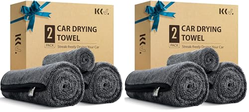 Image of KKV 4-Pack Microfiber Towels (35 inchx 24 inch) Extra Large Ultra Absorbent Drying Towel for Cars and Trucks, Without Streaks, Scratches, or Water Spots