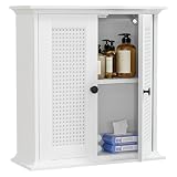 Yorbay Weißer Badezimmerschrank Wandmontage mit Rattantüren: Hängend Badezimmer Medizinschrank mit verstellbarem Regal - Wandschrank für Wohnzimmer Küchen und Waschküche