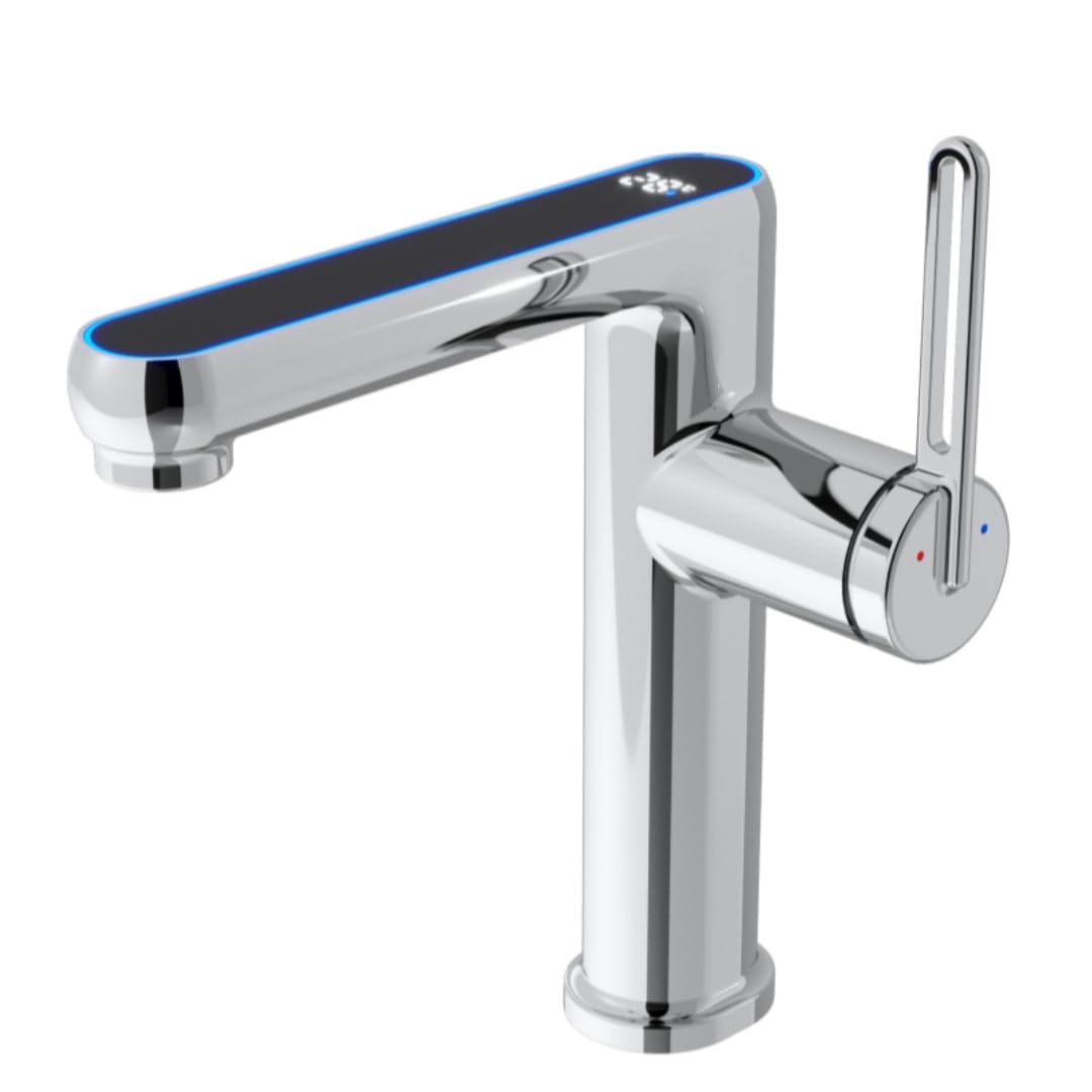 Grifo de lavabo con luz LED y sensor de temperatura para un baño moderno y cromado