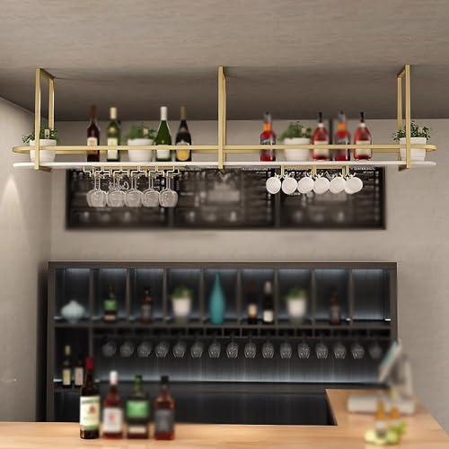 Étagère à vin suspendue pour libérer l'espace comptoir avec support doré