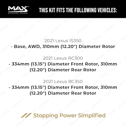 Image of MAX Advanced Brakes - Brake Kit For 2021 Lexus IS350, RC300, RC350 (12.20 inch Dia Rear Rotors)| Carbon Ceramic Brake Pad and Rotor Kit Front and Rear| Daily Driving Geomet Coated Brake Rotors