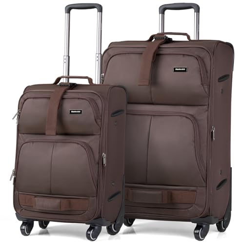 Hanke Luggage Sets 2 Piece Softside Expandable Luggage With Spinner Wheels TSA Lock,Travel Luggage Rolling Suitcase Checked Luggage Coffee(20/28)