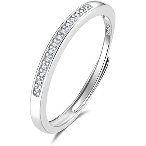 USEEDOVIA Sterling Silver Rings for Women, 2mm Band Cubic Zirconia Simple Open Adjustable Knuckle Rings Eternity Wedding Engagement Jewelry Cover