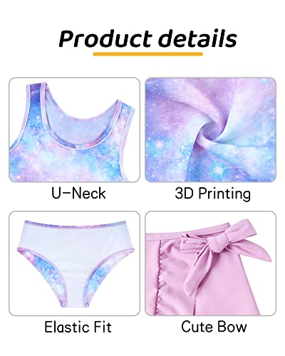 Image of Girls Swimsuit 3 Piece Bathing Suit Quick Dry Tankini Set with Cover Up Beach Skirt Tankini Swimwear 5-16 Years