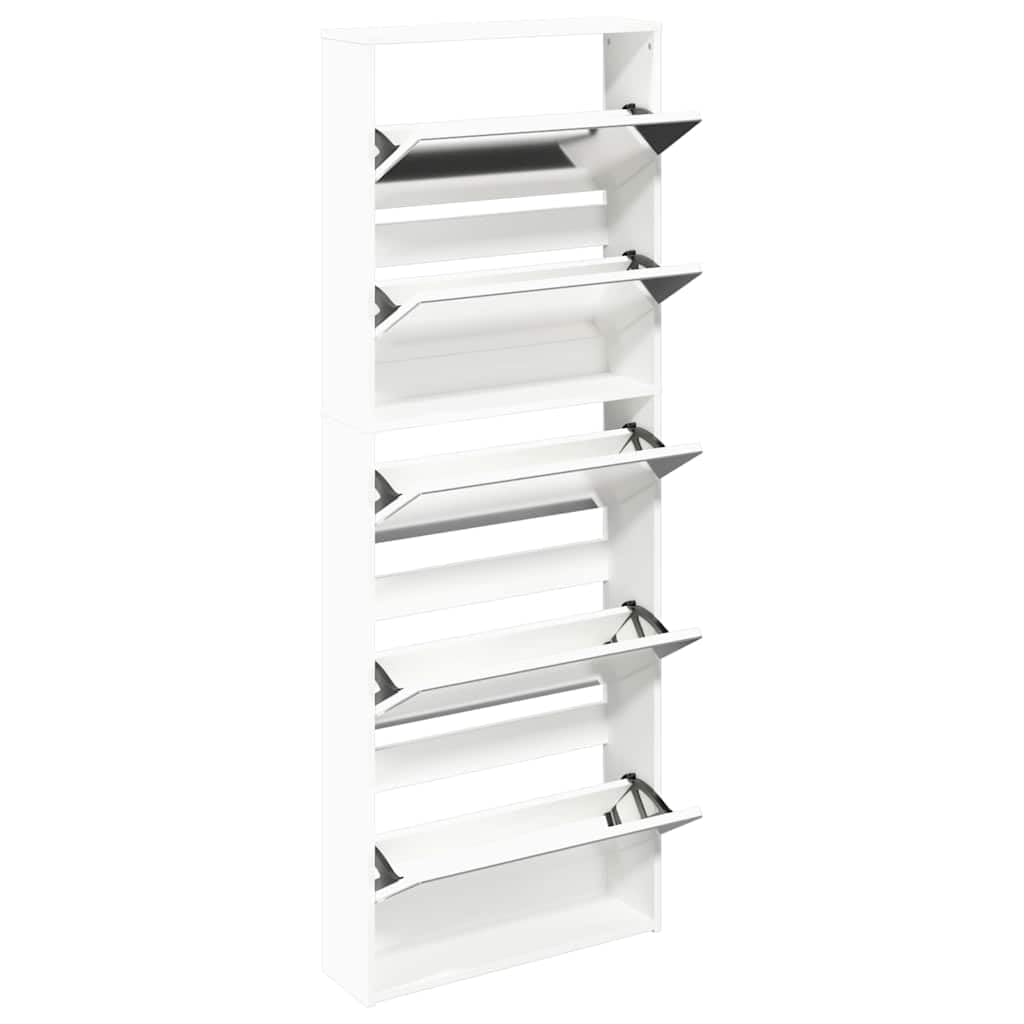 Scarpiera con 5 ripiani, a specchio, bianco, 63 x 17 x 169,5 cm