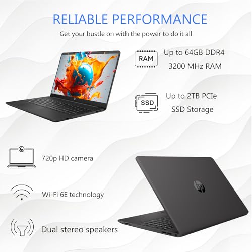 Image of HP 15 Laptop for Home or Work, Windows 11 Pro with Microsoft Office 365, 15.6 inch FHD LED Display, 16GB RAM, 256GB SSD, Copilot AI-Ready, AMD Powerful Processor, Ethernet Port, SD Card Reader, WOWPC USB