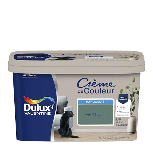 Dulux Valentine Crème de Couleur - Peinture multi-supports intérieure - Mat Vert Céladon 2,5 L