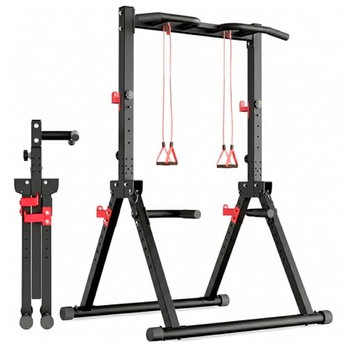 Maniboom Estación de Dominadas Plegable (200kg) - Rack Dominadas y Soporte para Barras Ajustable (175-225cm) - Pull Up Station Multifunción con Agarres para Fondos y Cuerdas TRX