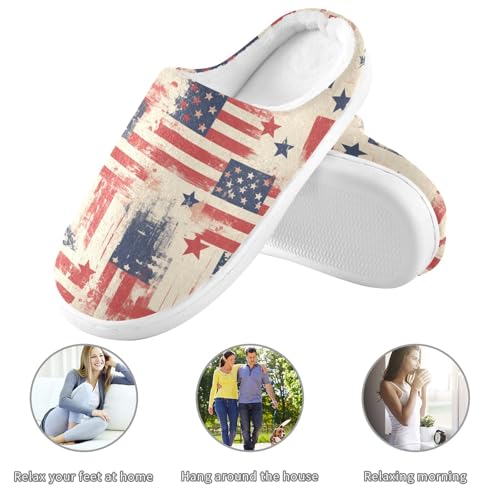 JUNZAN Cartoon Camouflage American Flag Women Home Cotton Slippers Wide Memory Foam Ladies Slippers for Hospital Birthday Presents 6-73