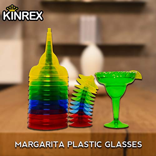 KINREX Margarita Plastic Glasses Set - Disposable Cinco de Mayo Cups - Colorful Mexican Cocktail Party Decorations - 11.5 Ounces - 20 Count - Assorted Red, Blue, Green and Yellow
