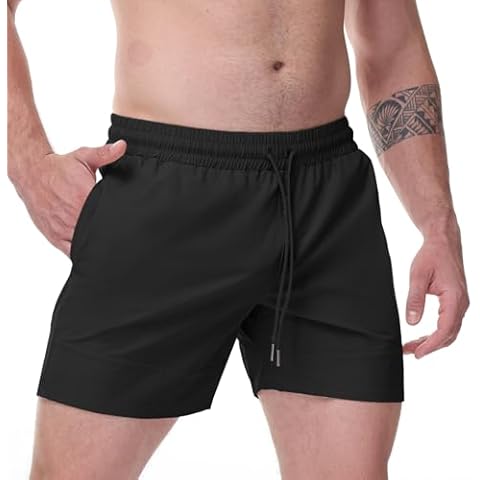 MAIKANONG Men's Workout Athletic Shorts Lightweight Dry Fit 5-Inch Linerless Running Shorts with Pockets Black Cover