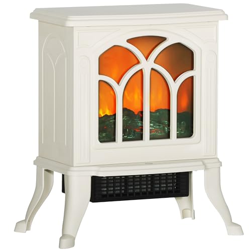 HOMCOM 17" Electric Fireplace Stove with Logs & Flame, Beige