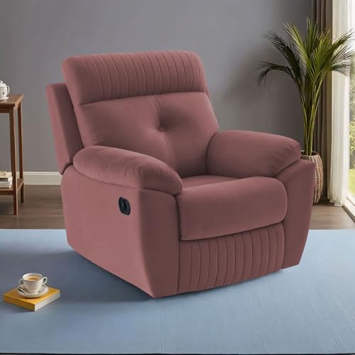 Image of Adorn India Premium Majestic 1 Seater Recliner Manual Sofa Chair | Pink Suede Velvet Fabric | Soft Padded Back Rest & Handrest | Living Room Recliner Chair | 3 Years Warranty