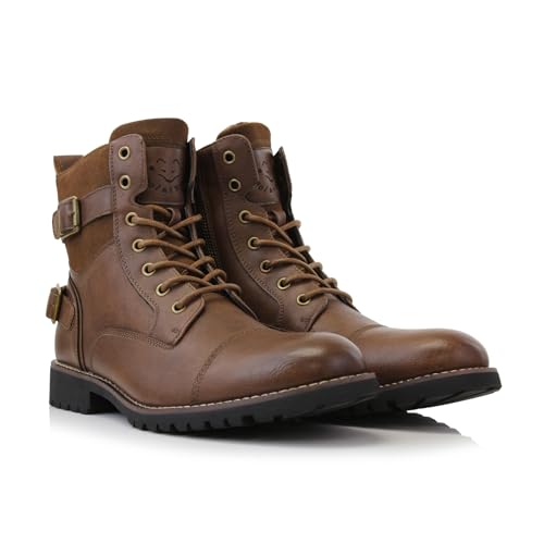 Image of Polar Fox Men's Military Style Combat Boot Collection | Men's Cap Toe Ankle Boots with Lace-Up & Side Zipper