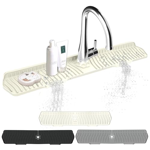 Image of Kitchen Sink Splash Guard Gen2-30 inch x 6'' Silicone Sink Mat Splash Guard fit for Countertop, Bathroom,Farmhouse,RV by EBIGIC (off white)