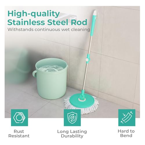 Image of Vivela Spin Mop | Extendable Stainless Steel Handle | 360 Rotating Microfiber Mop Head | Wet & Dry Floor Cleaning | Adjustable Height | Reusable Pad | Ideal for Tile, Marble