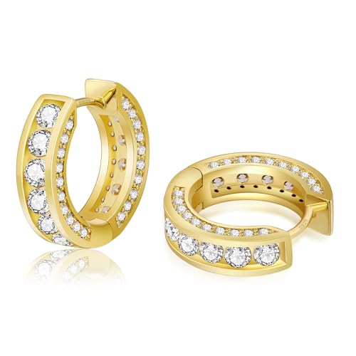 KRKC Hoop Earrings for Men S925 Sterling Silver Hypoallergenic Hoop Earrings, 14K Gold Plating Round Circle Earrings For Men Women