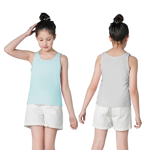 Image of QBK 6-16Years Girls Tank Top with Built in Bra Training Bras Cotton Camisole Built in Bra Undershirts with Shelf Bra