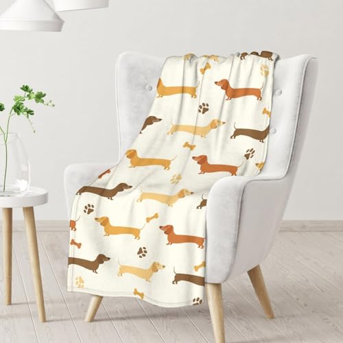 Dachshund Throw Blanket for Baby - 30x40 Inches Lap Size - Soft Fluffy Cozy Blankets Gift - Beige Cute Blanket Throws for Couch, Work