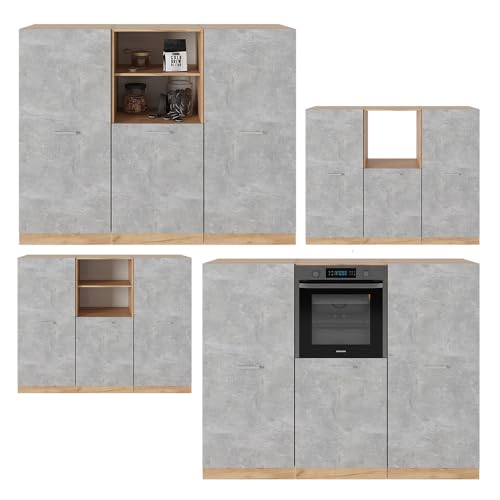 Vicco Cucine Componibili Piccole R-Line, Calcestruzzo/Quercia Dorata, 180 Cm Senza Piano Di Lavoro - 7