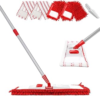 MASTERTOP Microfiber Mop for Floor Cleaning, Flat Dust Mop for Home and Kitchen, Adjustable Stainless Steel Handle with 4 Washable Mop Pads, Hardwood Floor Mop for Wood, Vinyl, 1 Cleaning Scraper