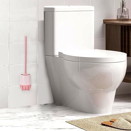 Image of Favria Toilet Cleaner Brush /Toilet Brush with Holder Stand /Toilet Cleaning Brush /Toilet Cleaning Brush with Wall Mounted Holder, Long Silicone Handle (Pack of 1 Pink)