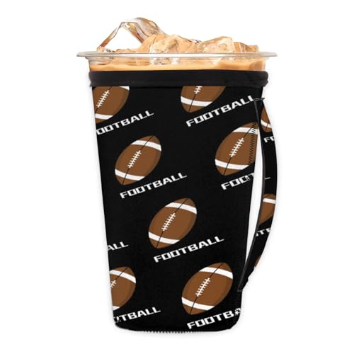 Abstract Hand Painted Rugby Balls Reusable Neoprene Coffee Sleeve with Handle Insulated Iced Coffee Cup Holder Reduces Condensation Fits 24-28 oz Cups M
