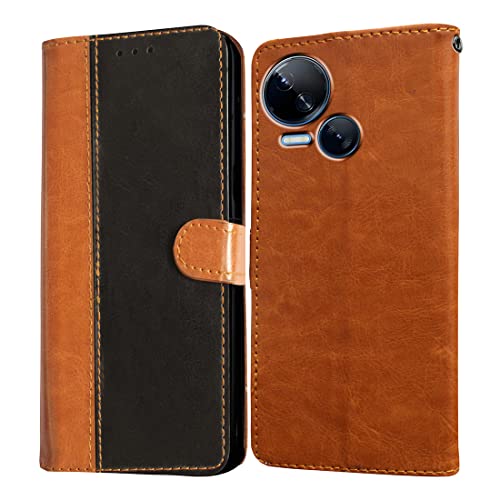 Image of Amazon Brand - Solimo Flip Leather Mobile Cover (Soft, Flexible & Kickstand Back case) Compatible for Tecno Spark 10 5G (CamelBlack)