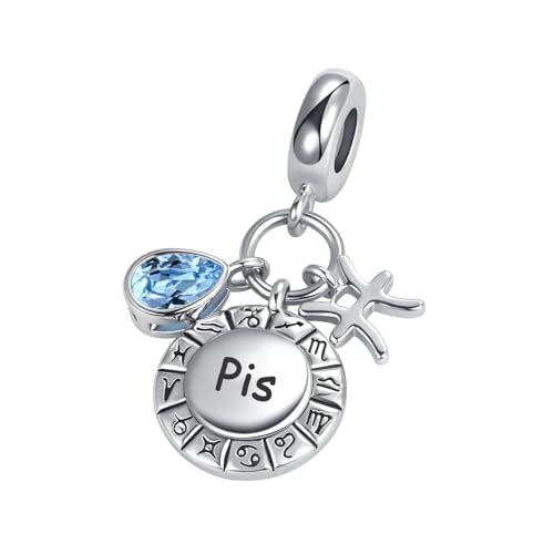 Abalorio de 12 signos del zodiaco para pulsera Pandora en forma de lágrima de plata 2