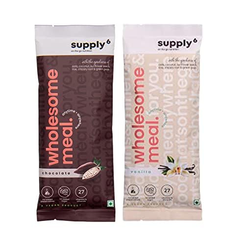 Plant Based Wholesome Vanilla And Chocolate Meal Replacement Powder for Essential Nutrition & Weight Management - 100 gm Each (Combo Pack of 10)