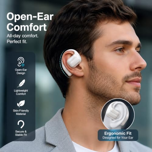 Image of Open Wireless Stereo (OWS) Bluetooth Earbuds, 36H Playtime, ENC Calling, Bluetooth 5.4, Low Latency, Touch Control, Type-C Fast Charging, Comfortable Open-Ear Design with Travel Case