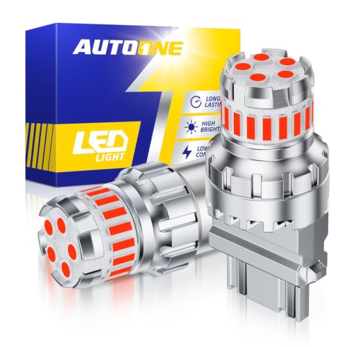 Image of AUTOONE 3156 3157 LED Strobe Brake Light Bulb Red, Flashing Blinking Stop Tail Lights, Super Bright T25 3056 3057 3047 3155 3457 4057 4117 4157 Plug and Play, Pack of 2