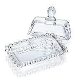 4inch Glass Butter Dish with Lid Classic Covered 2-Piece Design Clear Butter Tray for Countertop Modern Style Butter Keeper Dishwasher Safe