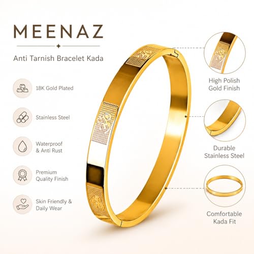 Image of MEENAZ Stainless Steel Aum Bracelet for Men Stainless Steel | Om Kada for men Hindu for Boys Gold plated Kadas | Waterproof, Anti-tarnish Bracelets, Rust-free, Skin friendly | 8 mm