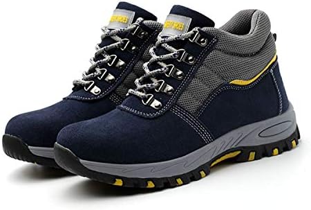 JABASIC Men Safety Boots Steel Toe Industrial Construction Work Shoes (8,Navy)