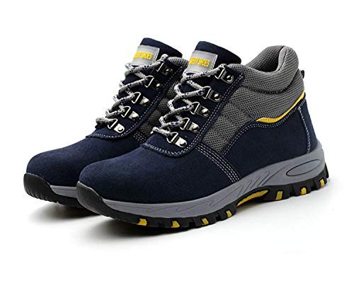 JABASIC Men Safety Boots Steel Toe Industrial Construction Work Shoes (9,Navy)