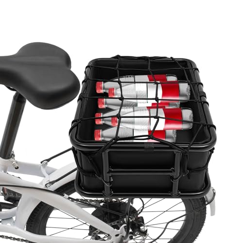 Fahrradkorb Hinten Abnehmbar Großer Bike Basket Metall-Gepäckträgerkorb für E-Bike, Fahrrad mit Gepäcknetz Innenfutter Hundekorb für Einkaufen Picknick Schwarz