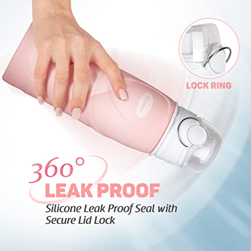 Kemier Collapsible Water Bottle - Drinks Bottle Silicone Foldable Water Bottle for Travel, Light Pink, 750 ml - Image 4