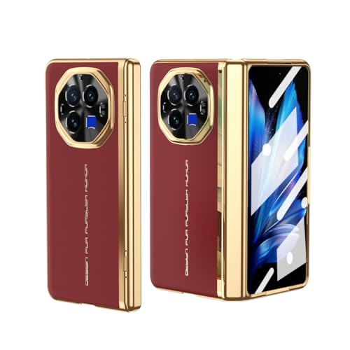 Étui charnière Vivo X Fold 3 en cuir rouge premium mince antichoc