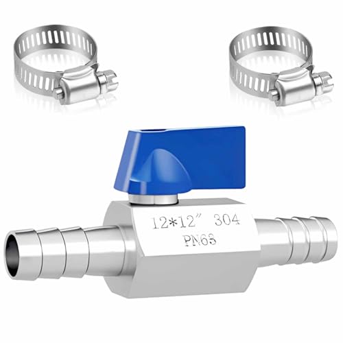Wuhmhm Robinet à Bille en Acier Inoxydable de 12MM, Robinet de Carburant De 12 MM Avec 2 Colliers de Serrage, Vanne D'ArrêT à Bille à Joint Pagode Pour Eau, Gaz, Huile, Carburant (12mm)