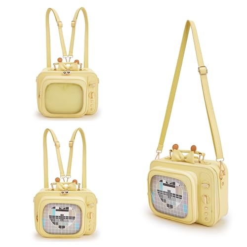 Image of Women TV Shape Ita Bag Shoulder Bag Ita Backpack Fun female Clear Window Anime Pins Display Purse (yellow)