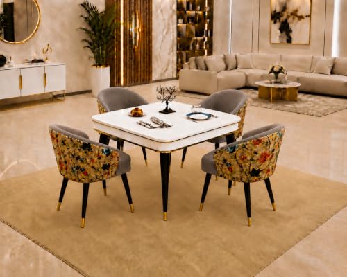 Image of WOODEN SPACE 4 Seater Wooden Dining Table Set | Urban Marble Top Dining Table with Chairs for Dining Room & Kitchen (Modern Classic Print Brown) (42 x 42 x 30 inch)