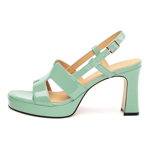 Image of ROSERWISH Heels for Women Chunky Block Platform High Heels Square Open Toe Strappy Heel Sandals Wedding Party Prom Fashion Slingback Dress Pump Sandals Shoes