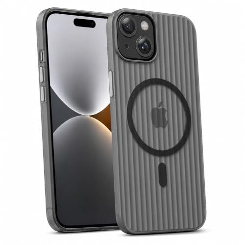 Image of keeshar MagPro Stripe case for Apple iPhone 13 /14 Black Frosted Transparent PC Hard Back Cover Camera & Body Protection|Anti Shock,Scratch Resistant Wireless Charging Compatible