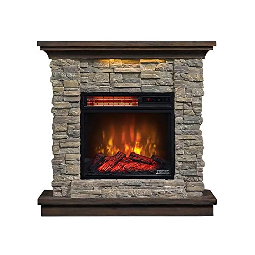 Image of duraflame Wall Mantel Electric Fireplace with Remote Control, Smoky Gray Stone
