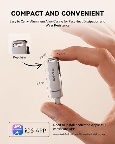 BLANBOK+ MFi Certified 256GB iPhone Photo Stick, USB Flash Drive for Photo/Video Backup, High-Speed Thumb Drive Compatible for iPhone/iPad/Android/PC (Silver)